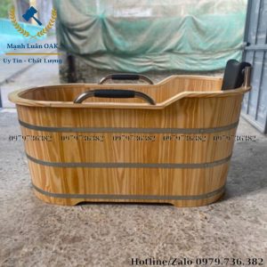 Bồn gỗ thông kèm phụ kiện đi kèm gối tựa và tay nắm bằng da