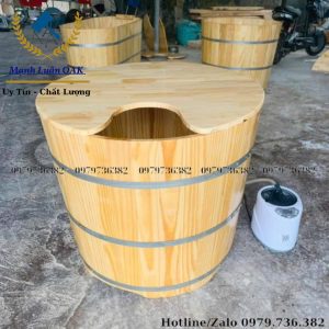 Combo bồn tắm gỗ kèm máy xông hơi 2 lít